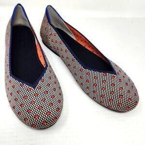 Evglow New Ballet Flats Breathable Comfort Round Toe Navy Red Mesh Size 9.5